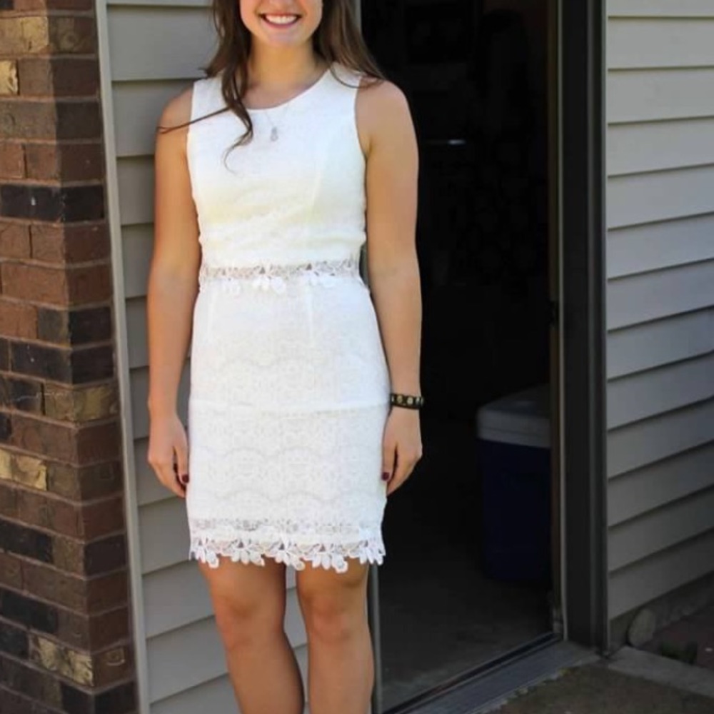 White lace two piece fitted dress